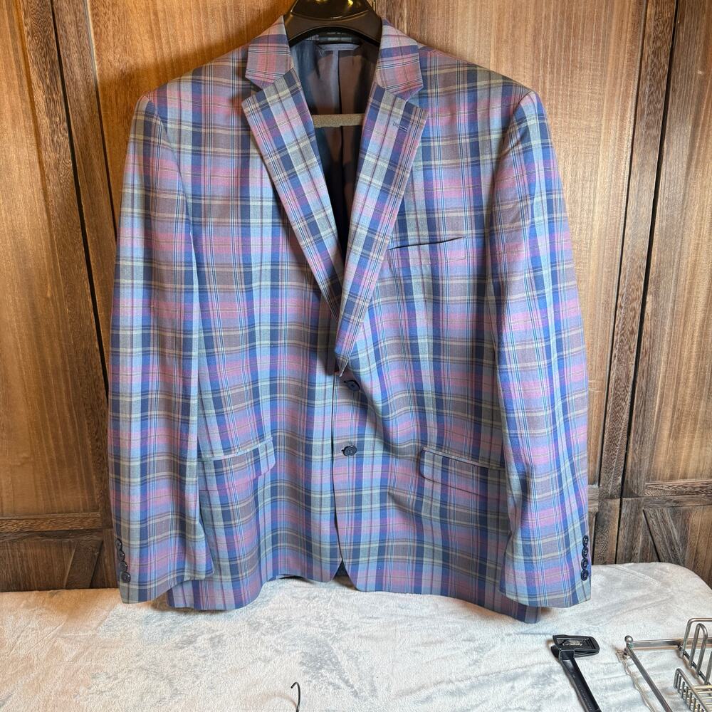 Lauren Ralph Lauren Plaid Sport Coat Blazer Blue Purple Wool Mens 42R 2 Button